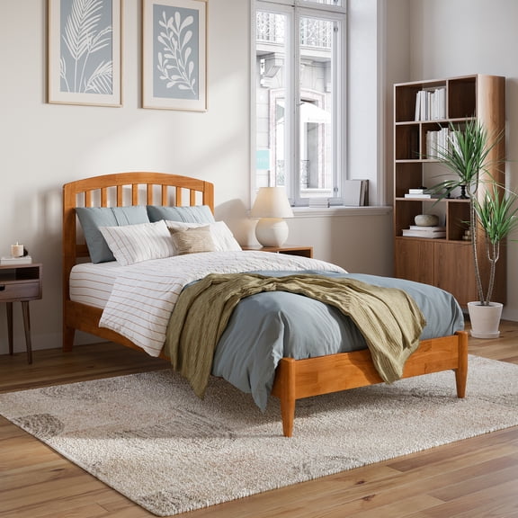 AFI Quincy Twin-XL Solid Wood Low Profile Platform Bed, Light Toffee