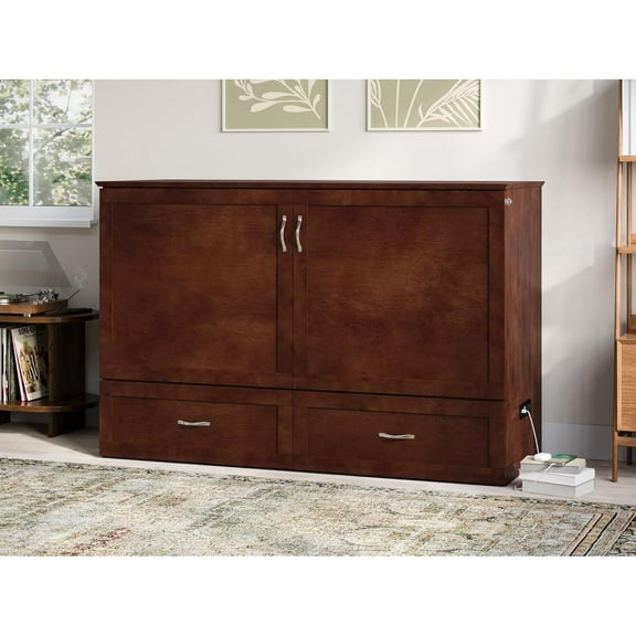 AFI Raleigh Modern Queen Solid Wood Murphy Bed Chest with Mattress in Walnut