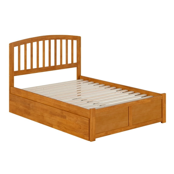 AFI Richmond Full Wood Platform Bed with Footboard and Full Trundle, Light Toffee
