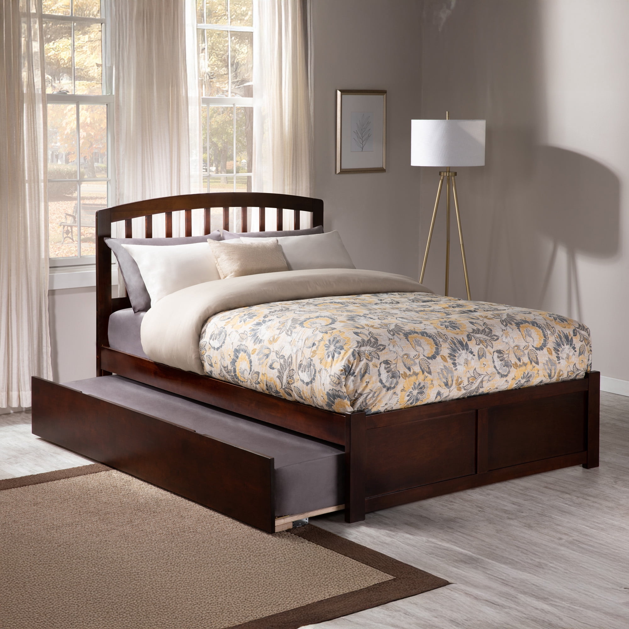 AFI Richmond King Wood Platform Bed with Footboard and Twin XL Trundle, Walnut