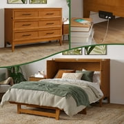 AFI Santa Fe Full Wood Murphy Bed Chest with 6 Mattress and Charger, Light Toffee