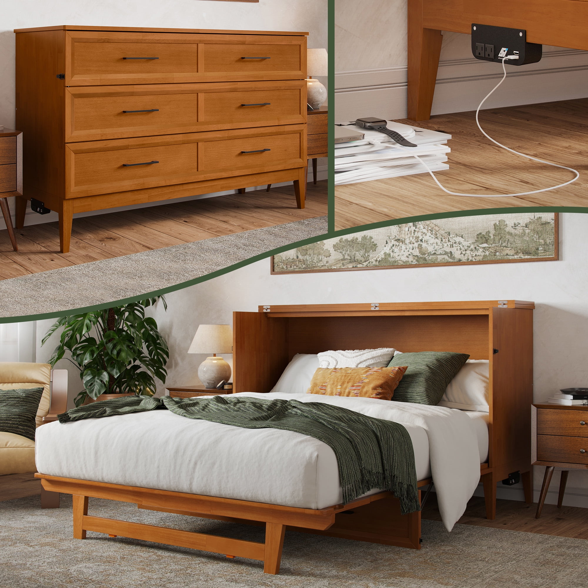 Santa Fe Light Toffee Queen Wood Murphy Bed Chest with Mattress