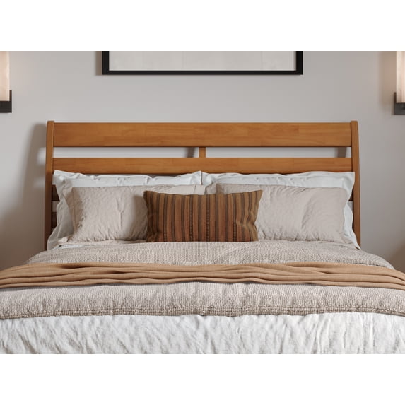 AFI Savannah Full Solid Wood Headboard with Attachable Charger, Light Toffee