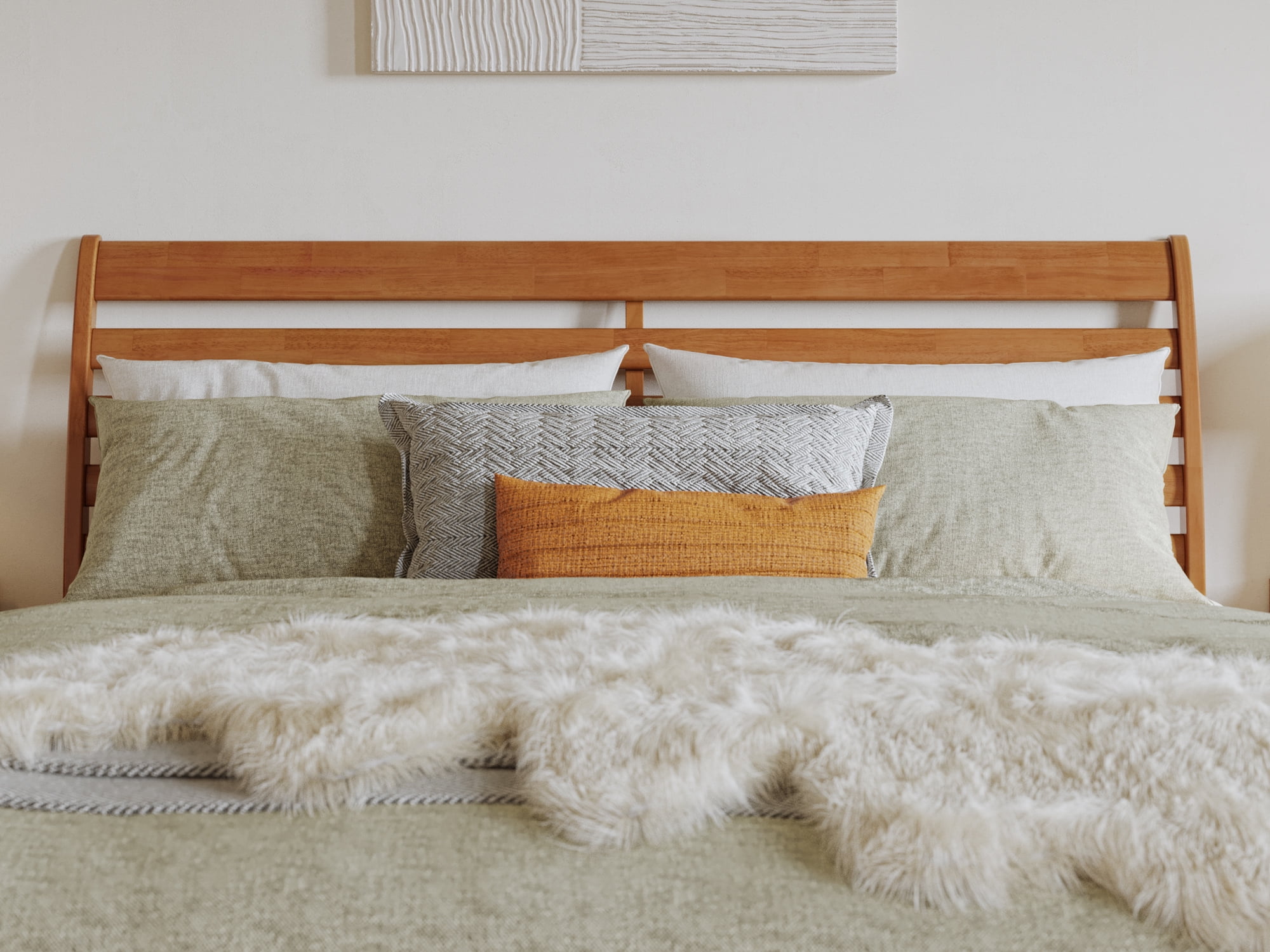 AFI Savannah King Solid Wood Headboard with Attachable Charger, Light Toffee