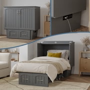 AFI Sydney Twin Murphy Bed Chest with 6 Mattress, Storage, Built-in Charger, Grey