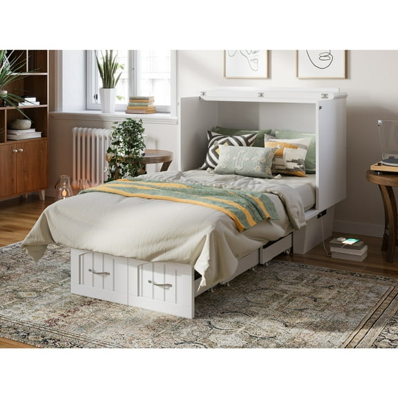 AFI Sydney Twin Solid Wood Murphy Bed Chest with Mattress in White