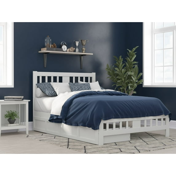 AFI Tahoe Full Wood Platform Bed with Headboard Footboard & 2 Storage Drawers, White