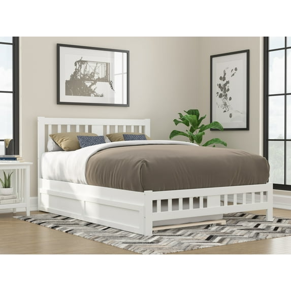 AFI Tahoe Queen Wood Platform Bed with Headboard Footboard & Twin-XL Trundle, White