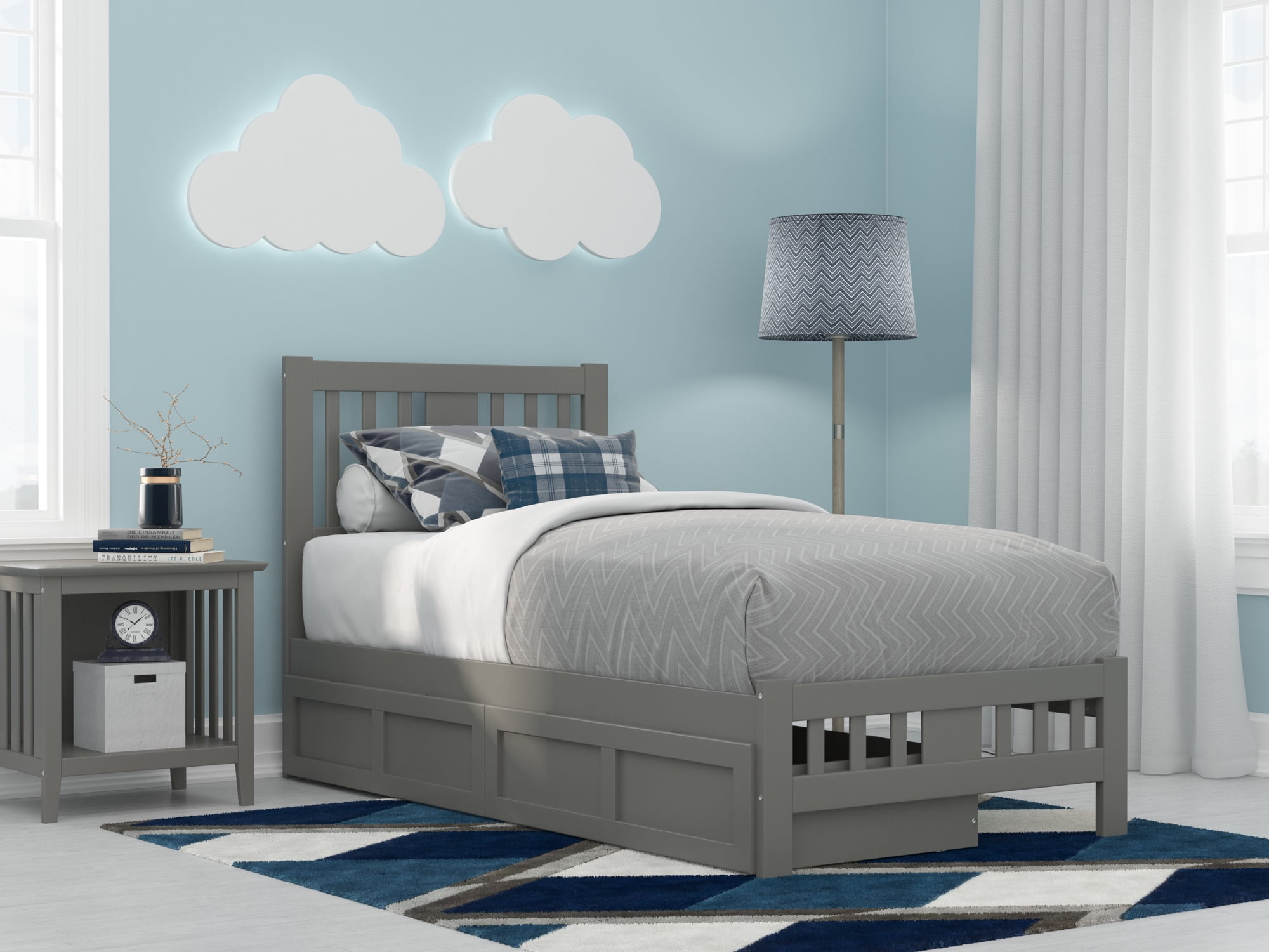 AFI Tahoe Twin Wood Platform Bed with Headboard Footboard & 2 Storage Drawers, Grey