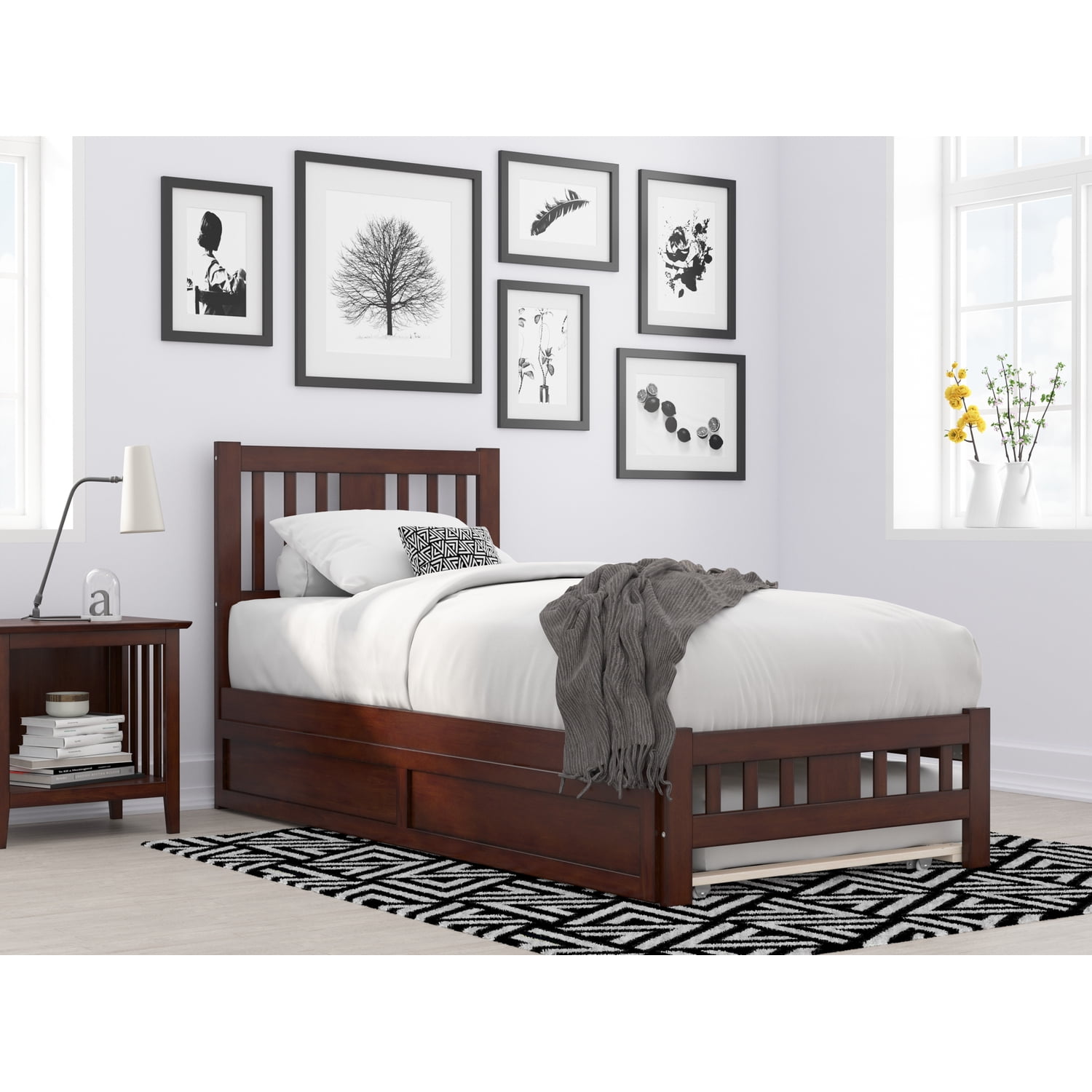 AFI Tahoe Wood Twin XL Bed w/ Footboard and Twin XL Trundle in Walnut