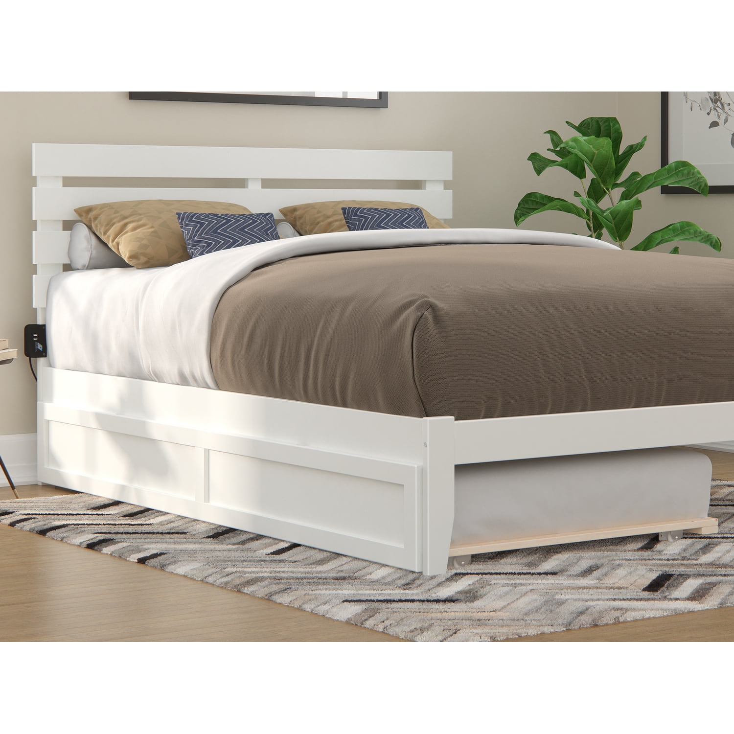 White Twin Wood Frame Trundle Daybed