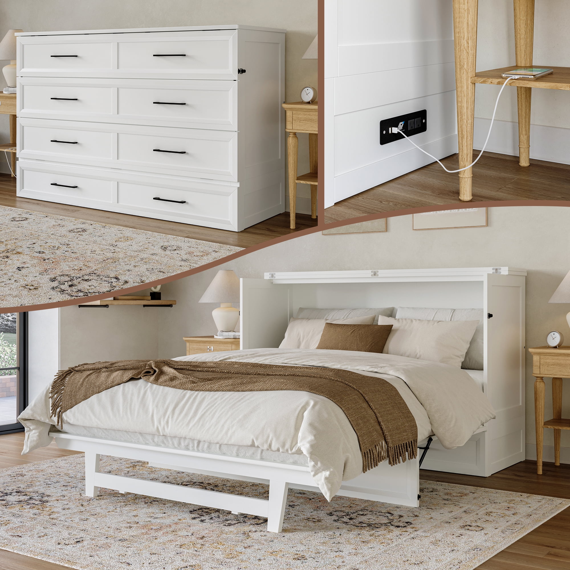AFI Tucson Queen Murphy Bed Chest with 6" Mattress, Drawer & Charger ...