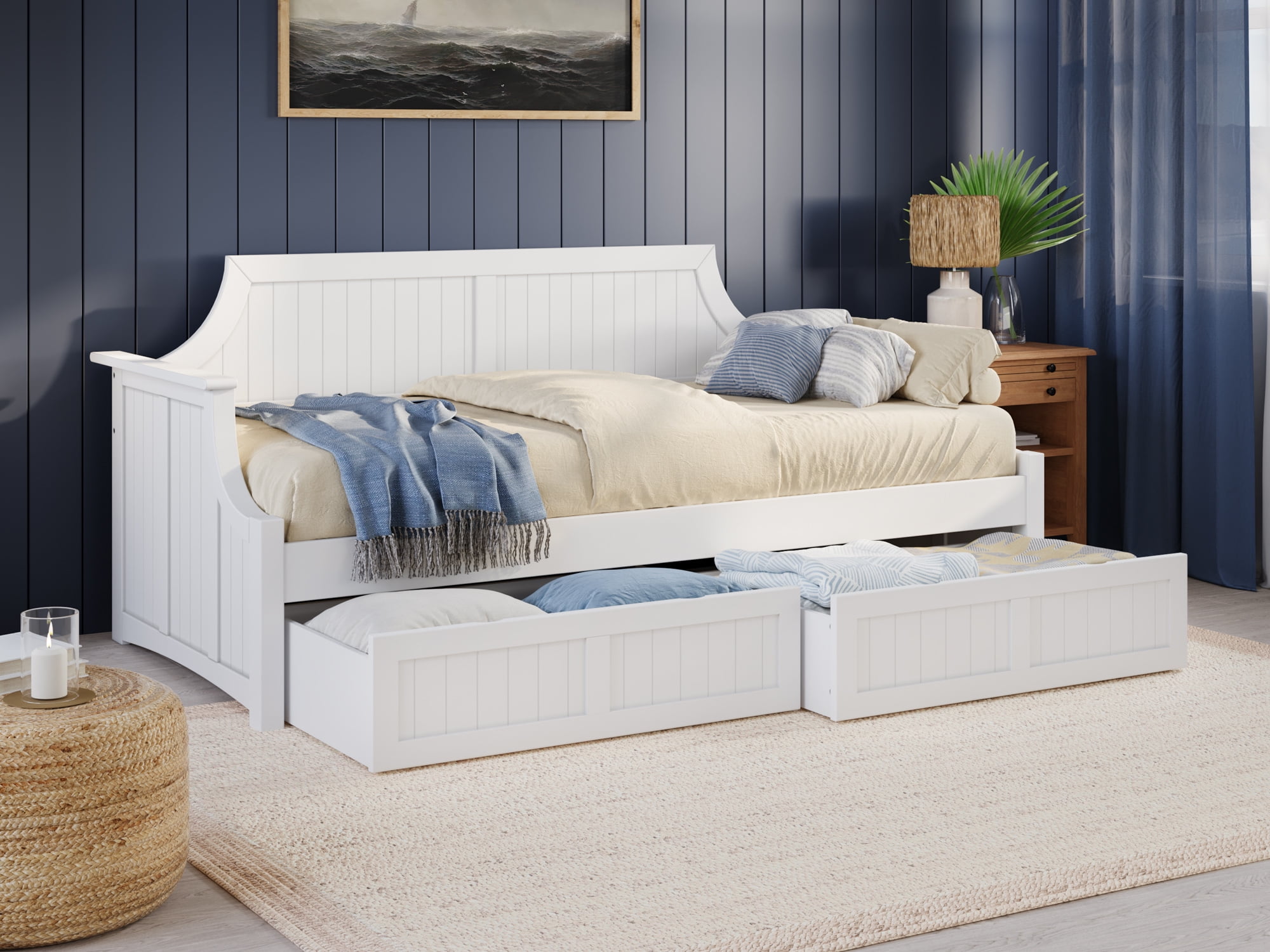 AFI Twin Daybed with 2 Storage Drawers in Solid Wood Cambridge Day Bed Design, White
