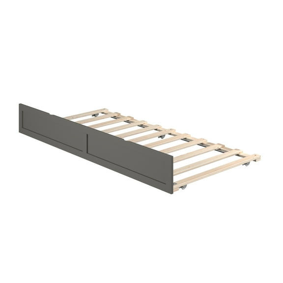 AFI Twin Roll Out Wood Trundle Bed Frame with Wooden Slat Supports, Grey