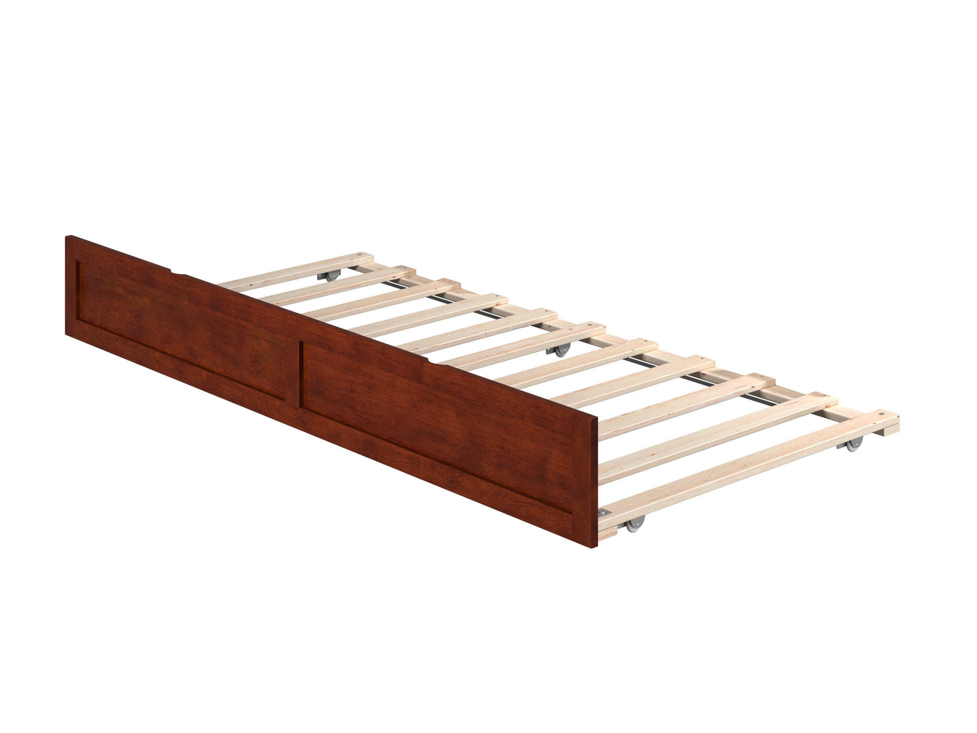 Walnut Twin Roll Out Trundle Bed Frame with Slats