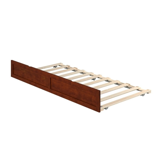 AFI Twin Roll Out Wood Trundle Bed Frame with Wooden Slat Supports, Walnut