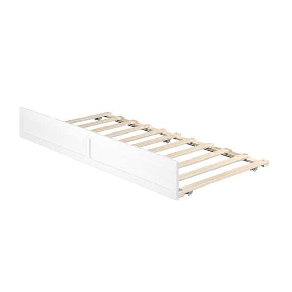 AFI Twin Roll Out Wood Trundle Bed Frame with Wooden Slat Supports, White