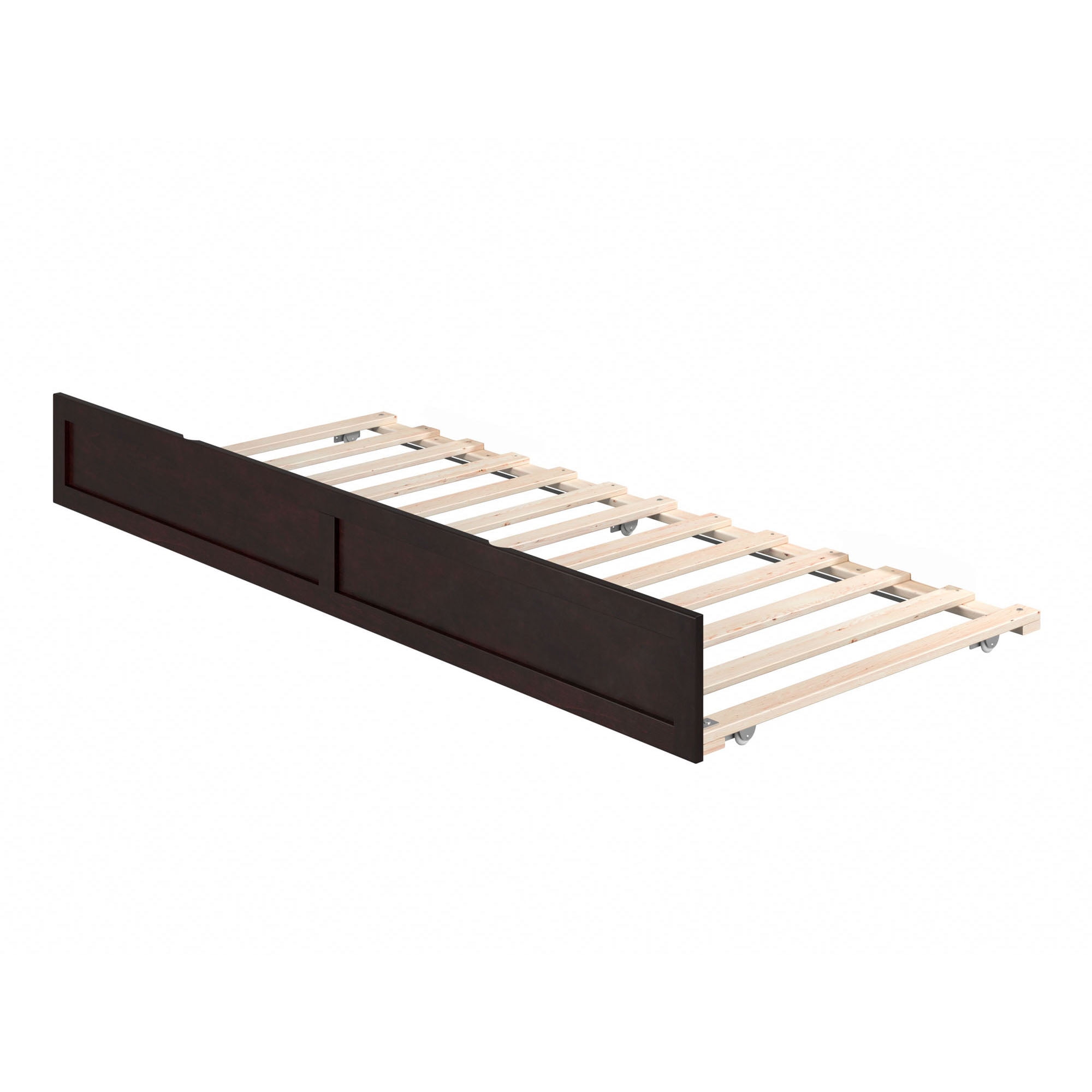AFI Twin-XL Roll Out Wood Trundle Bed Frame with Wooden Slat Supports, Espresso