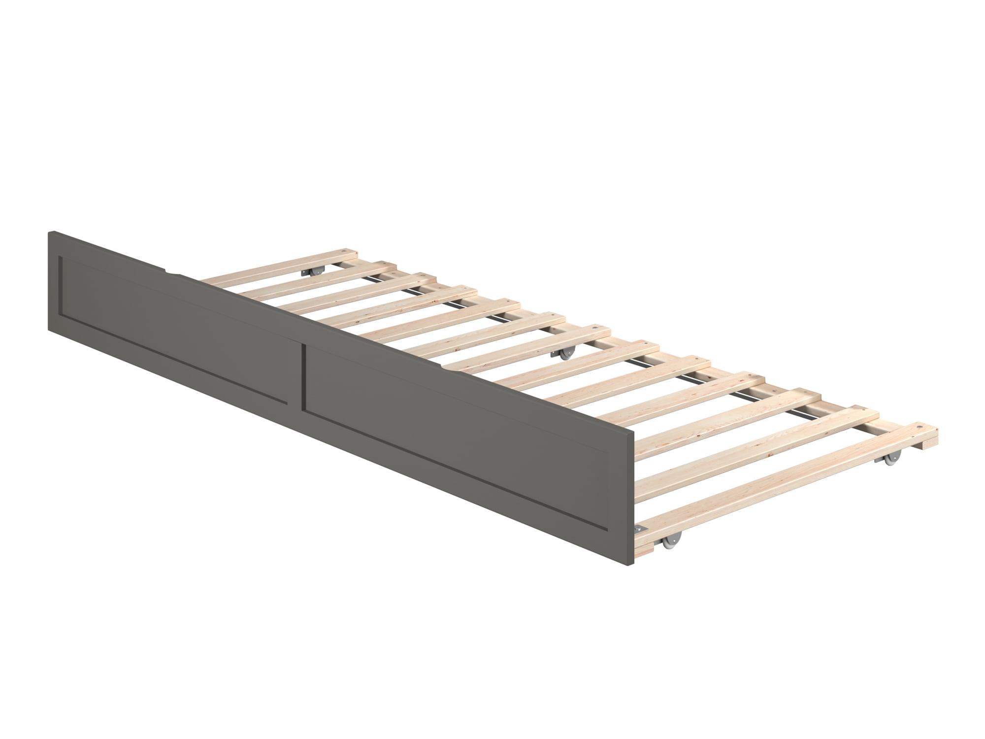 Gray Rubberwood Twin XL Rollaway Trundle Bed Frame with Slats