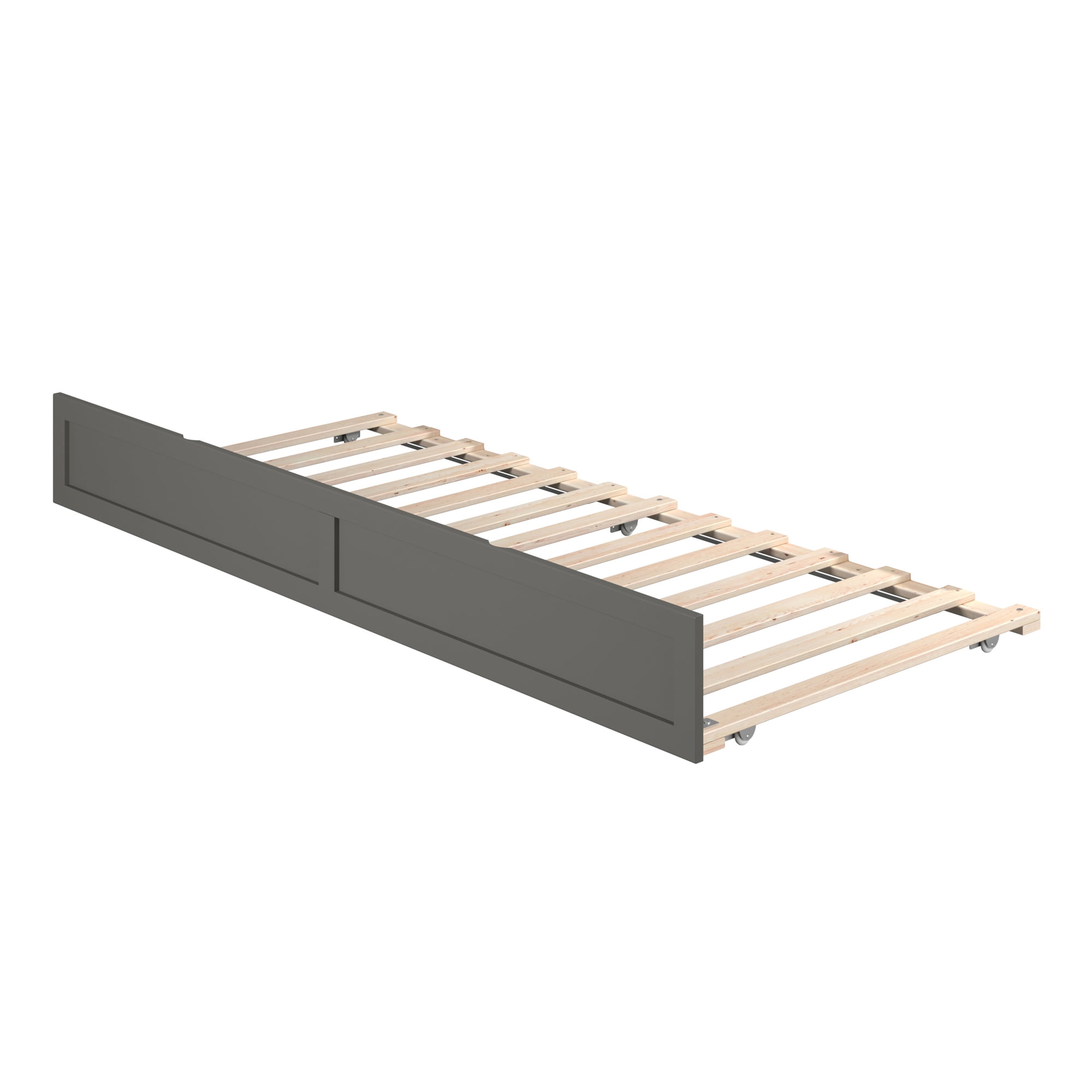AFI Twin-XL Roll Out Wood Trundle Bed Frame with Wooden Slat Supports, Grey