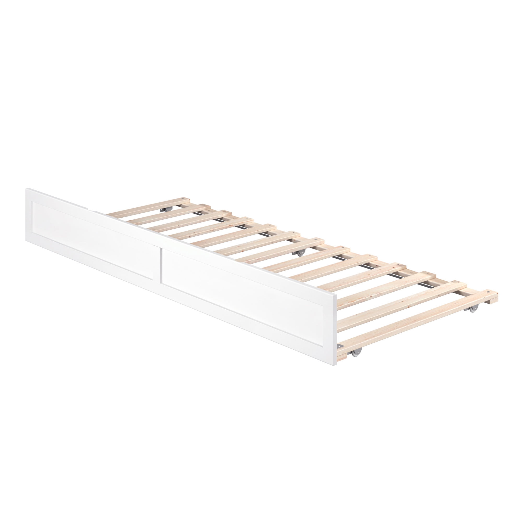 AFI Twin-XL Roll Out Wood Trundle Bed Frame with Wooden Slat Supports, White