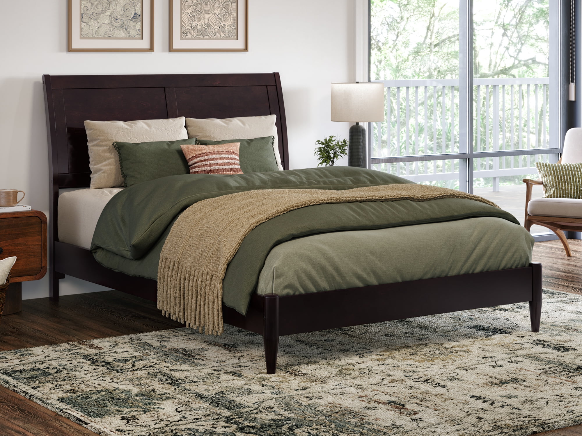 Valencia Espresso Full Wood Sleigh Platform Bed with Slats