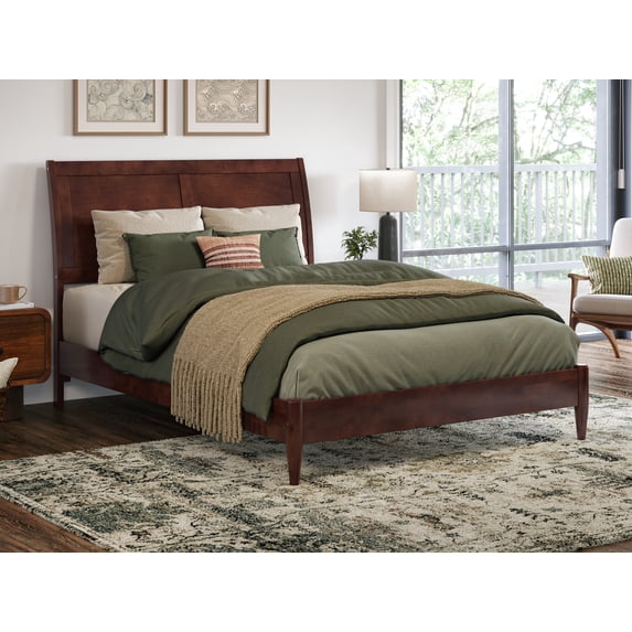 AFI Valencia Full Solid Wood Low Profile Sleigh Platform Bed, Walnut