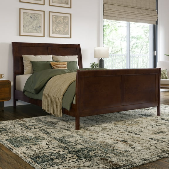 AFI Valencia Full Low Profile Sleigh Platform Bed with Matching Footboard, Walnut