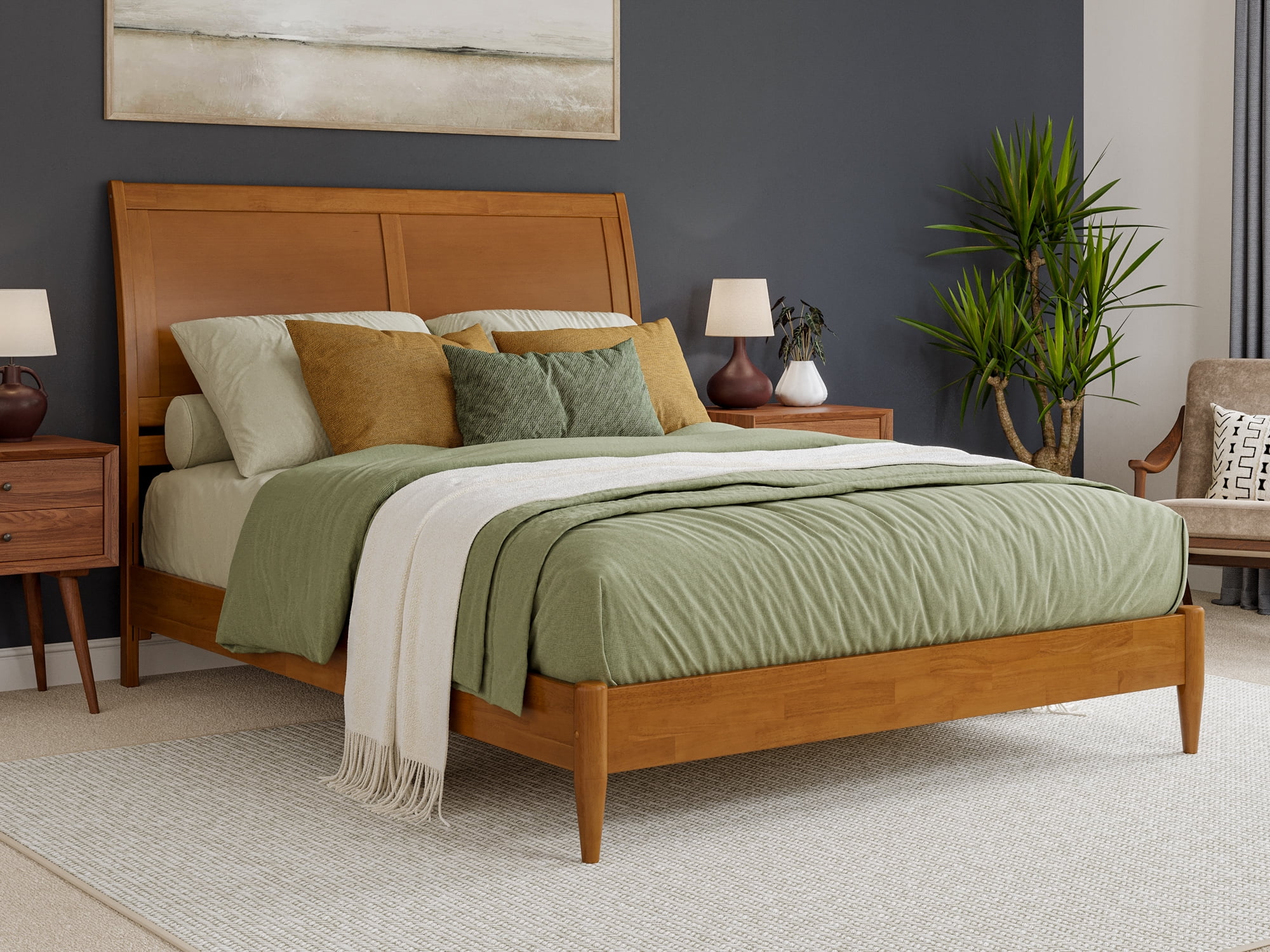 Valencia Light Toffee Queen Solid Wood Platform Bed with Sleigh Headboard
