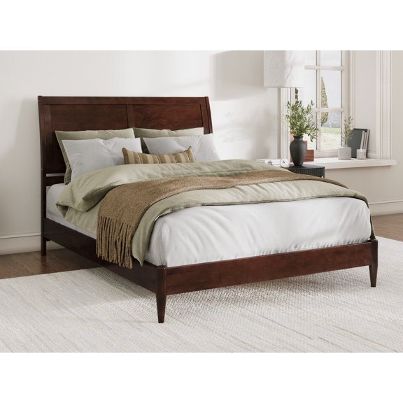 AFI Valencia Queen Solid Wood Low Profile Sleigh Platform Bed, Walnut