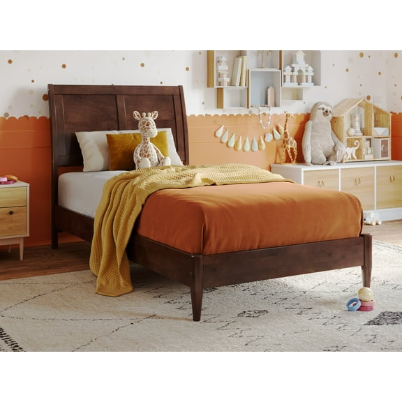 AFI Valencia Twin Solid Wood Low Profile Sleigh Platform Bed, Walnut