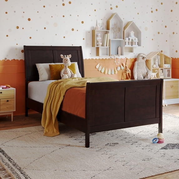 AFI Valencia Twin Low Profile Sleigh Platform Bed with Matching Footboard, Espresso