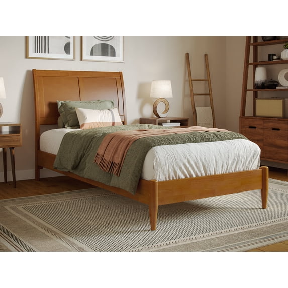 AFI Valencia Twin-XL Solid Wood Low Profile Sleigh Platform Bed, Light Toffee