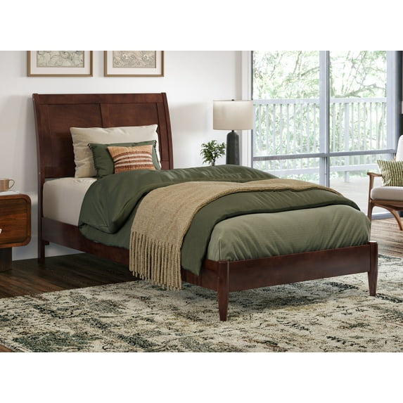 AFI Valencia Twin-XL Solid Wood Low Profile Sleigh Platform Bed, Walnut