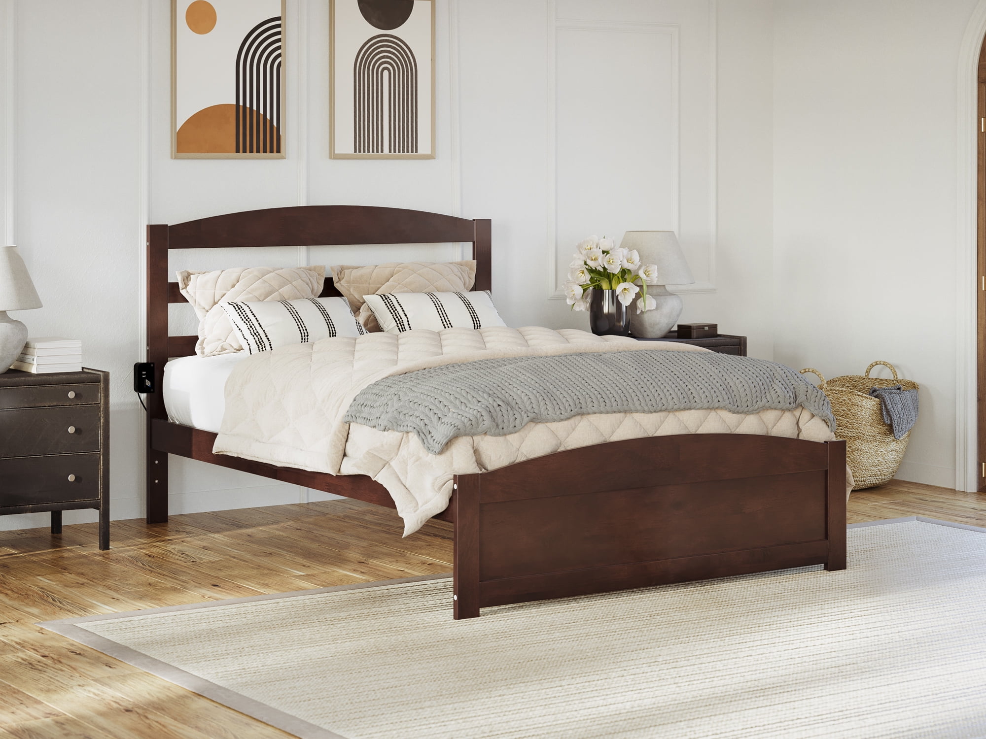 AFI Warren 14" Full Wood Platform Bed Frame with Headboard and Footboard, Walnut