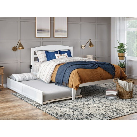 AFI Warren 14" Full Wood Platform Bed Frame with Twin Trundle, White