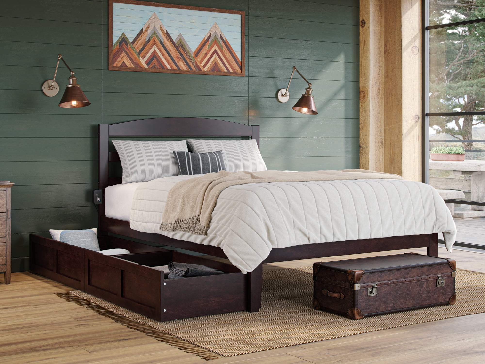 AFI Warren 14" Queen Wood Platform Bed Frame with Set of 2 Storage Drawers, Espresso