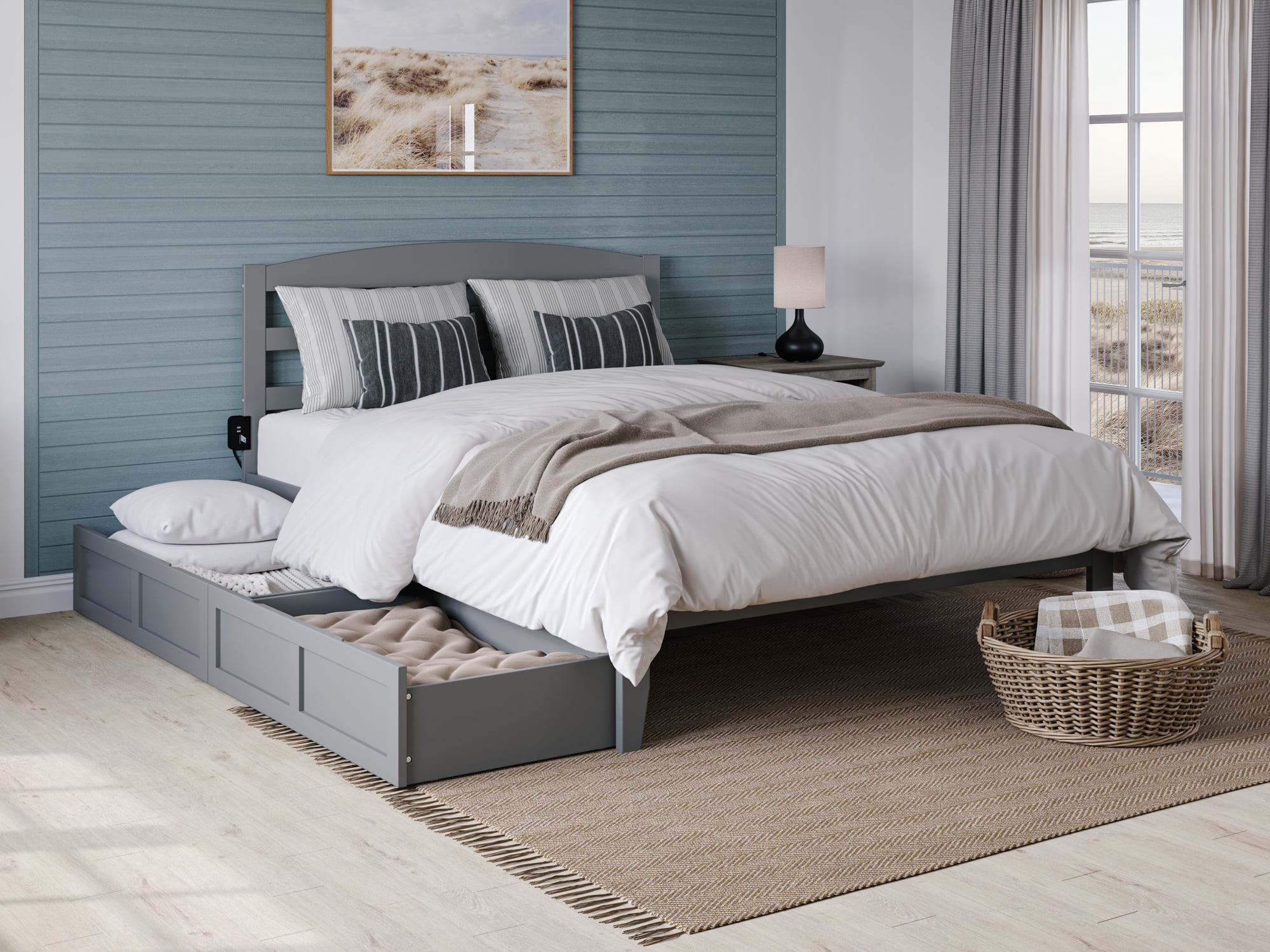 AFI Warren 14" Queen Wood Platform Bed Frame with Set of 2 Storage Drawers, Grey