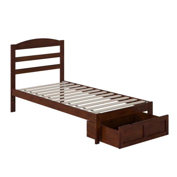 AFI Warren 14" Twin Wood Platform Bed Frame with Foot Drawer Storage, Walnut