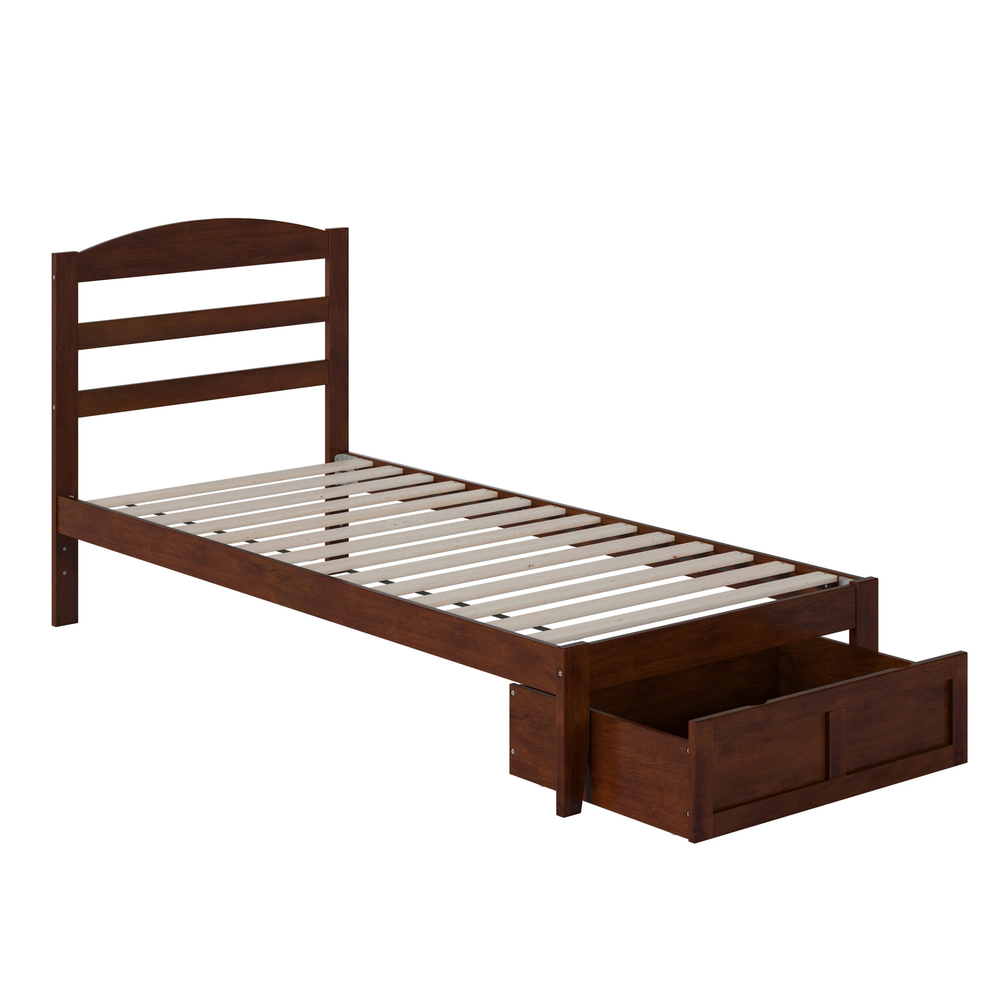 AFI Warren 14" Twin-XL Wood Platform Bed Frame with Foot Drawer Storage, Walnut