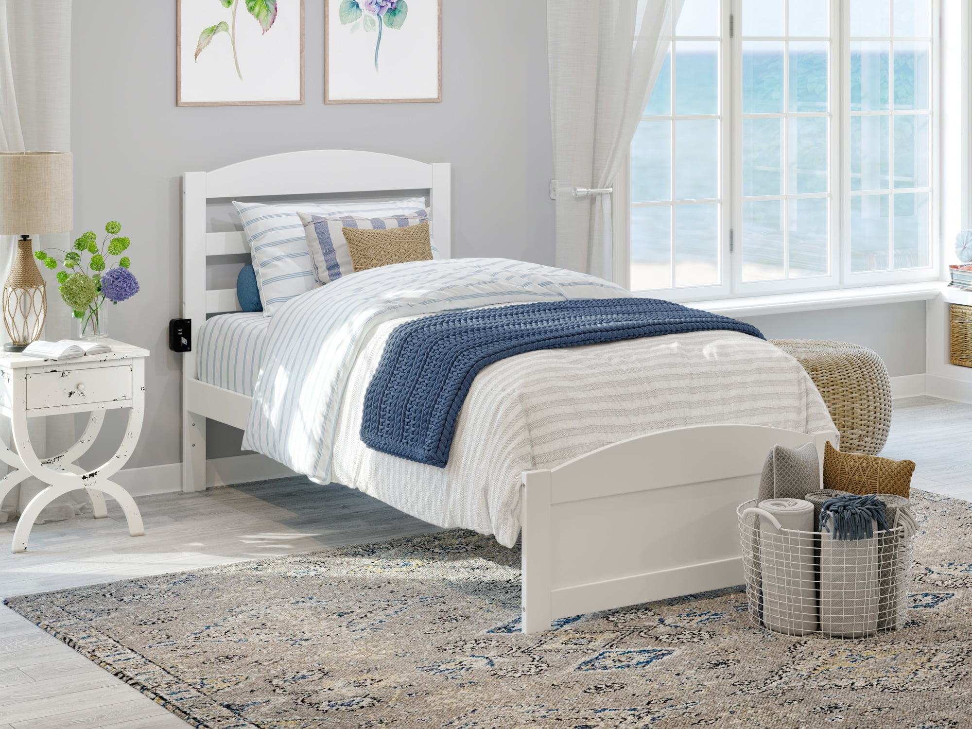 AFI Warren 14" Twin-XL Wood Platform Bed Frame with Headboard and Footboard, White