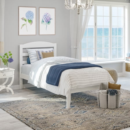 AFI Warren 14" Twin XL Wood Platform Bed Frame with Slatted Headboard, White