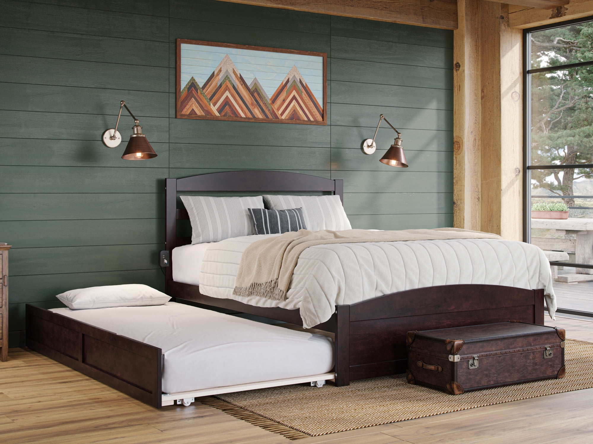 AFI Warren Full Wood Platform Bed with Headboard Footboard & Twin Trundle, Espresso