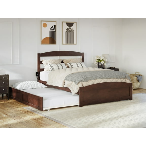 AFI Warren Full Wood Platform Bed with Headboard Footboard & Twin Trundle, Walnut