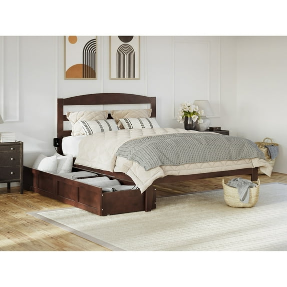 AFI Warren Platform Bed with 2 Storage Drawers Walnut Queen