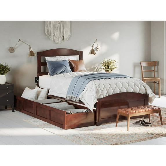 AFI Warren Platform Bed with Footboard and 2 Storage Drawers Walnut Twin XL