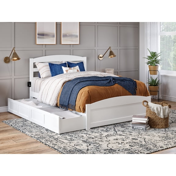 AFI Warren Queen Wood Platform Bed with Headboard Footboard & 2 Storage Drawers, White