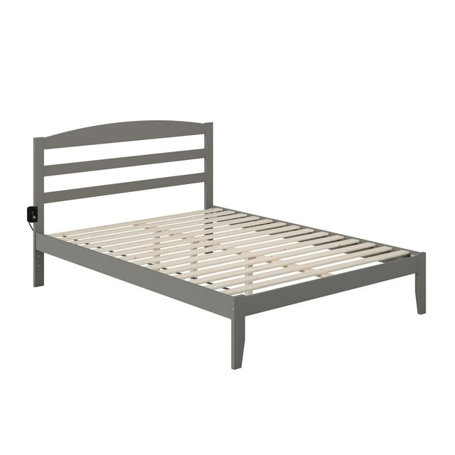 AFI Warren Solid Wood Platform Bed with Attachable USB Charger Grey Queen