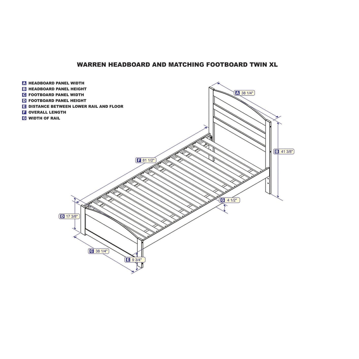 AFI Warren Solid Wood Platform Bed with Footboard Grey Twin XL