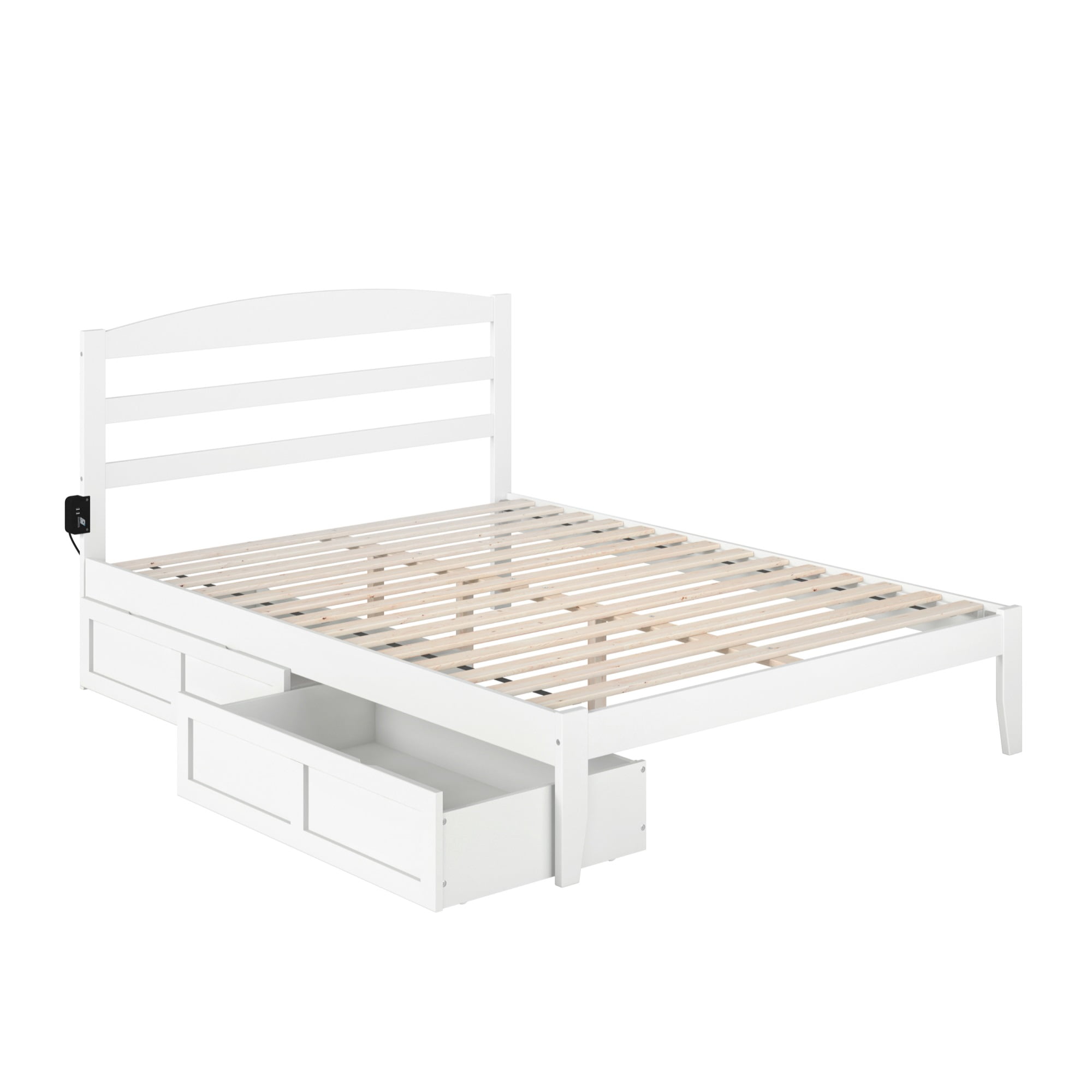 Mission Queen Platform Bed with Storage Drawers and Wood Headboard